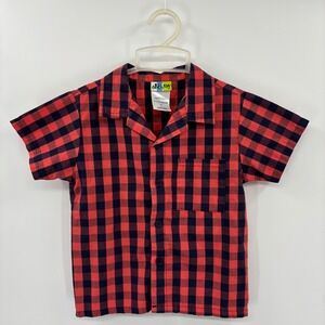 al & ray Button Down Shirt Kids 4T Red Plaid Buffalo Check Short Sleeve Preppy